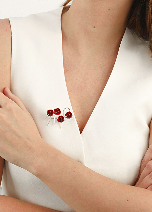 Ezra Baghaki Jewellery Gelincik Tarlası 925 Ayar Gümüş Kadın Broş - 4