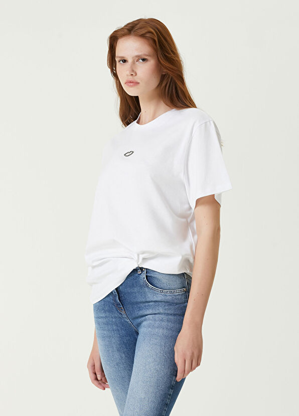 Stella McCartney Beyaz Dudak İşlemeli T-shirt - 1