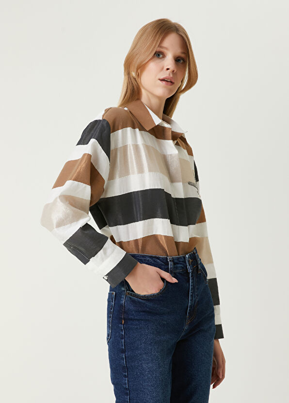 Beymen Club Bej Antrasit Çizgili Gömlek - 4