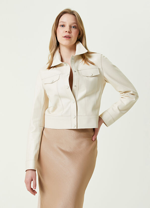 Beymen Club Broken White Shirt Collar Leather Trucker Jacket - 1