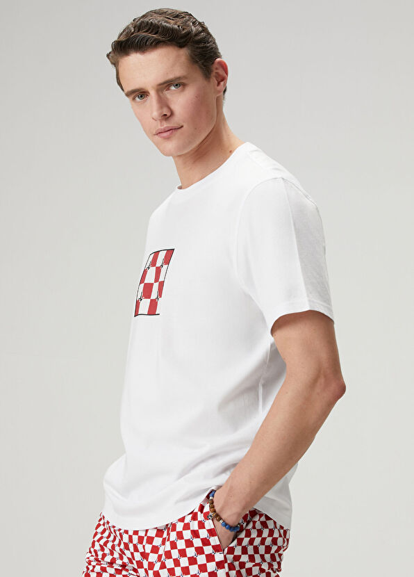 Beymen Club White Relax Fit Checkers Artwork T-Shirt - 2