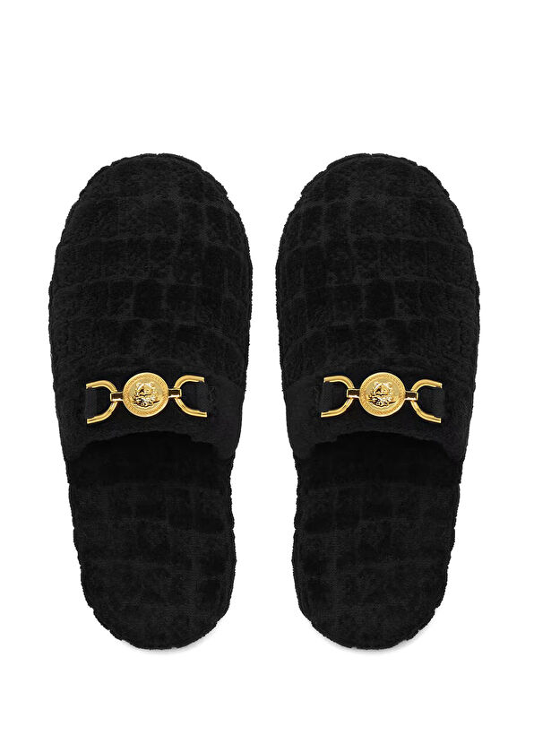 Versace Black Logo Buckle Terry Slippers - 1