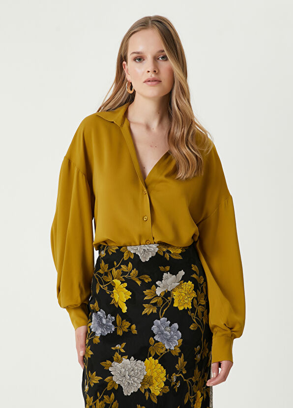 Oil Green Twill Silk Shirt Beymen Club Oil Green Twill Silk Shirt - 1