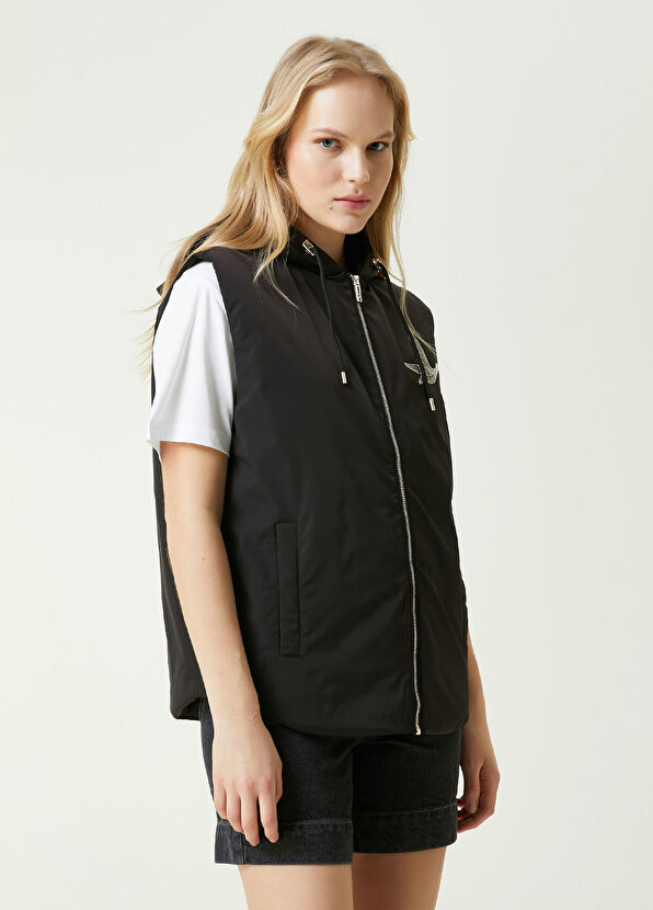 Beymen Club Siyah Kapüşonlu Logo İşlemeli Yelek - 4