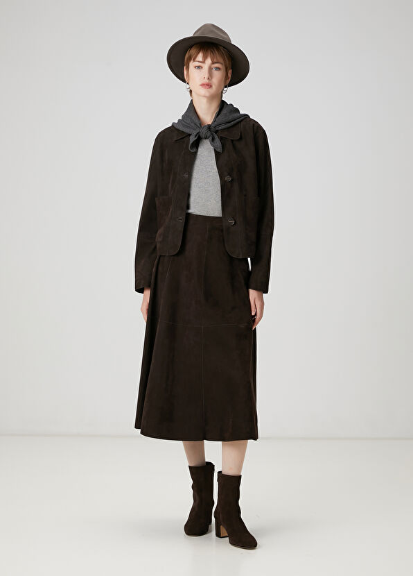 Beymen Club Brown Midi Suede Skirt - 2