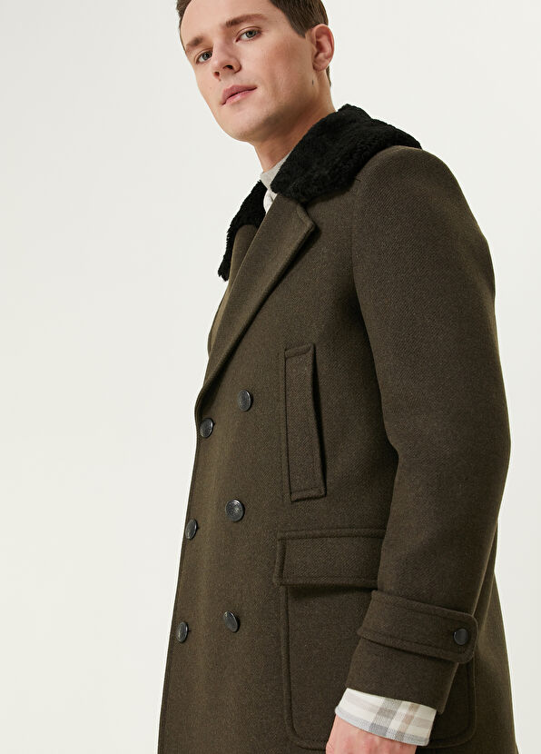 Beymen Club Haki Yakası Shearling Detaylı Yün Kruvaze Palto - 2