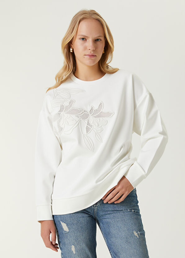 Beymen Club Kırık Beyaz Lilyum Nakışlı Sweatshirt - 1