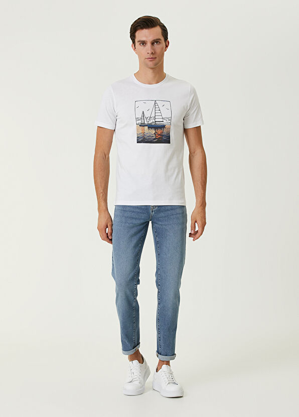 Beymen Club White Sea Printed Sail Embroidered T-Shirt - 3