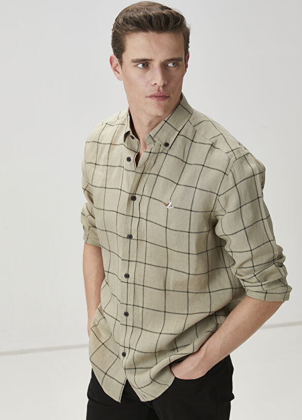 Beymen Club Comfort Fit Açık Haki Keten Gömlek - 1