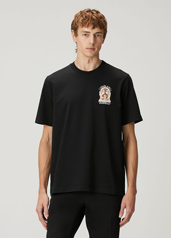 Casablanca Siyah Organik Pamuk T-shirt - 1