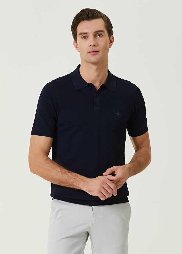 Beymen Club Lacivert Polo Yaka Pirinç Dokulu Kısa Kollu Triko - 1