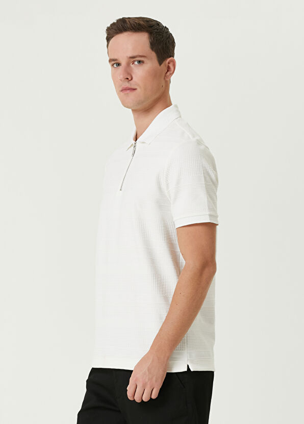 Beymen Club Beyaz Polo Yaka Karışık Dokulu T-shirt - 4