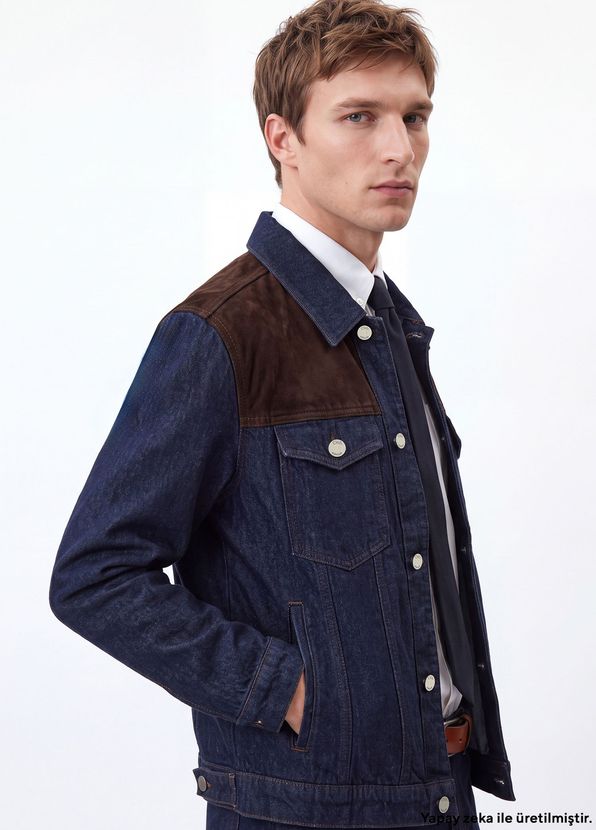 Beymen Club Lacivert Süet Robalı Denim Ceket - 1