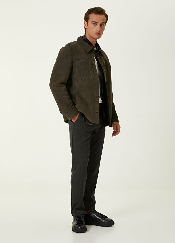 Beymen Club Khaki Shearling Detailed Suede Coat - 2