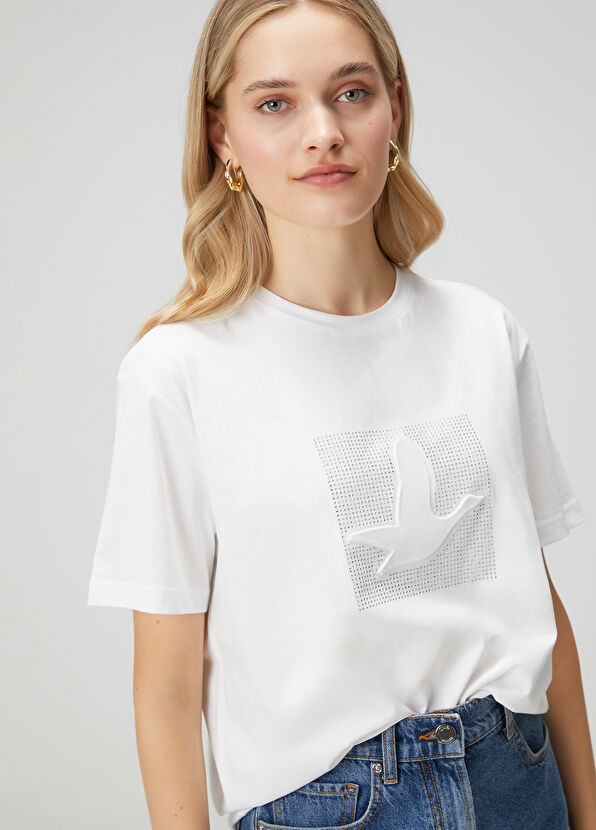 Beymen Club Off White Hotfix Seersucker Logo Loose T-Shirt - 4