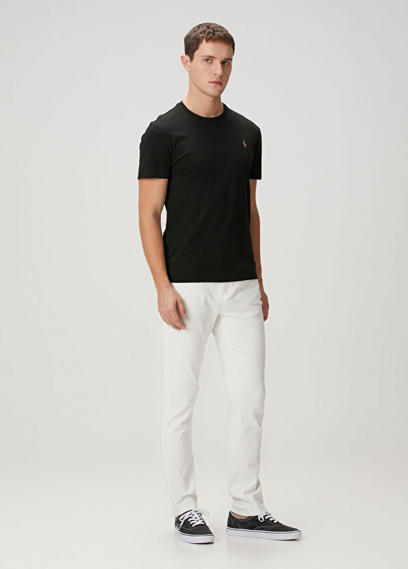 Siyah Logo Nakışlı Basic T-shirt - Görsel 3