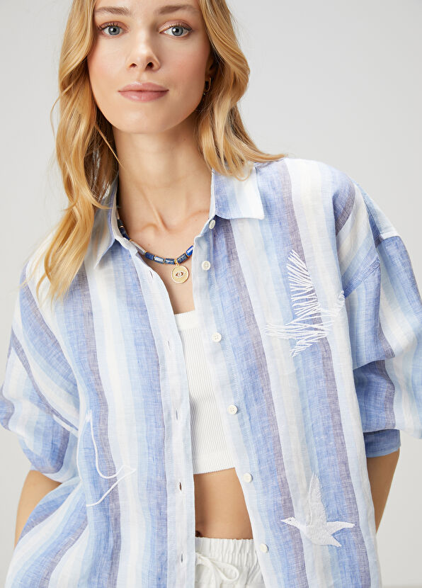 Beymen Club Blue Striped Linen Shirt - 2