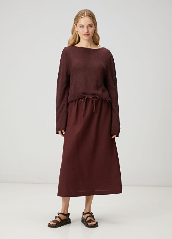 Beymen Club Midi Linen Skirt With Plum Laces - 1