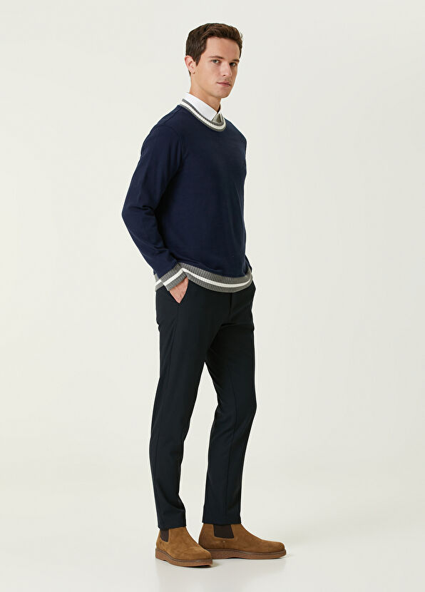 Beymen Club Navy Blue Collar Ribbed Sweatshirt - 3