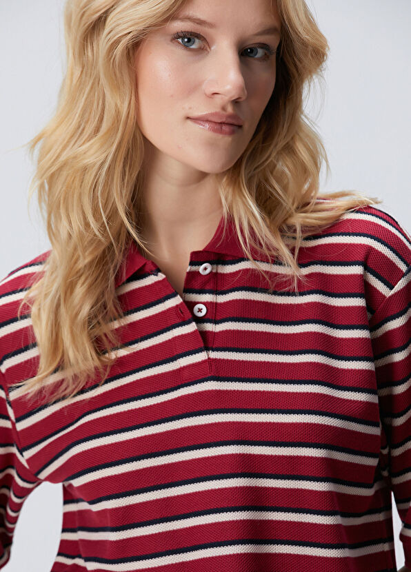 Network Kırmızı Yarım Kol Çizgili Pike Polo Sweatshirt - 2