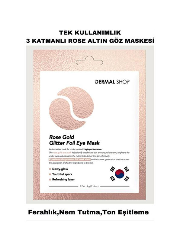 Dermal Rose Gold Glitter Foil Eye Mask 3 Katmanlı Göz Altı Torbalarına Karşı Kağıt Göz Maskesi 5'li Set 4 gr  - 2