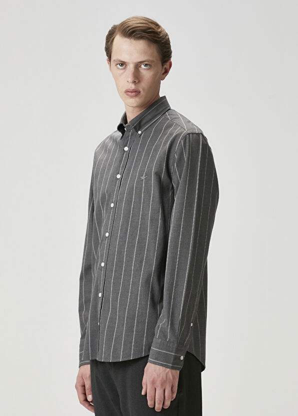 Beymen Club Comfort Fit Gri Çizgi Desenli Gömlek - 4