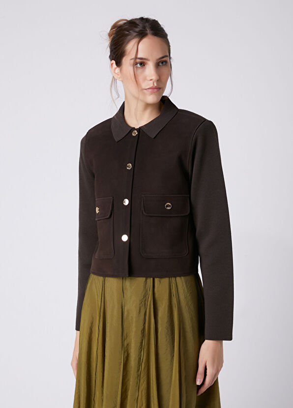 Beymen Club Brown Suede Inserted Knit Jacket - 4