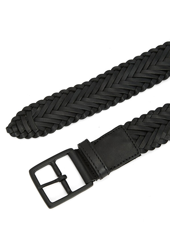 Beymen Club Siyah Örgü Dokulu Erkek Deri Kemer - 2