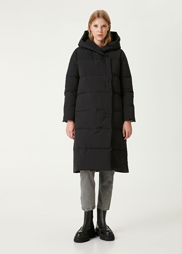 Black Hooded Long Puffer Coat Beymen Club Black Hooded Long Puffer Coat - 4