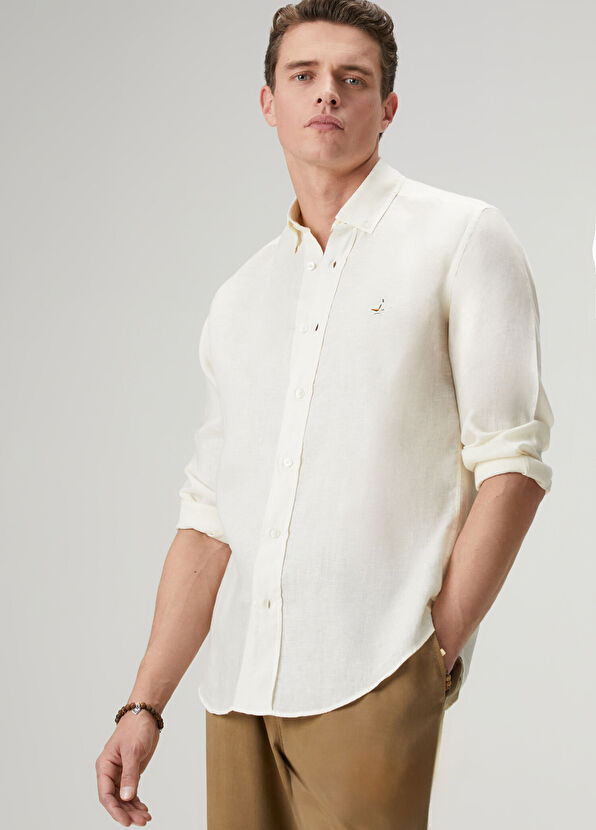 Beymen Club Cream Comfort Fit Linen Shirt - 2