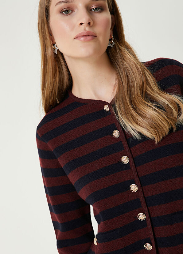 Beymen Club Bordo Lacivert Çizgili Triko Ceket - 2