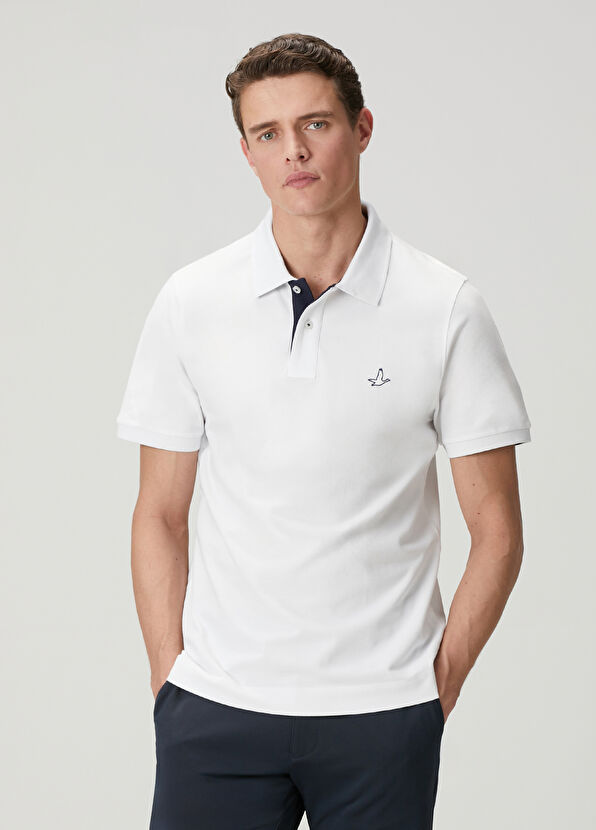 Beymen Club Beyaz Comfort Fit Yaka Altı Baskılı Polo T-shirt - 1
