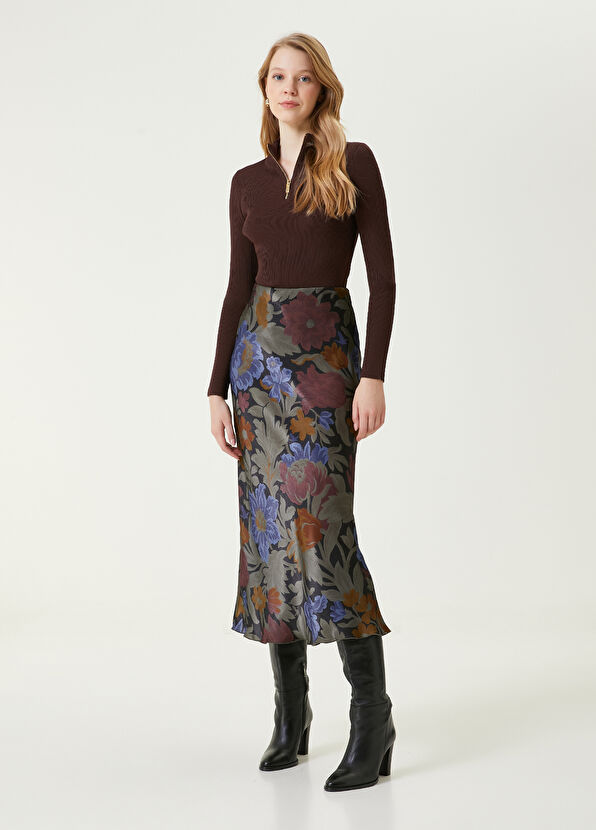 Beymen Club Çiçekli Midi Evaze Saten Etek - 1