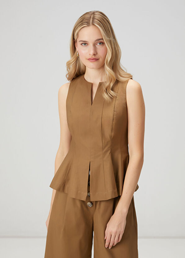 Beymen Club Haki Peplum Detaylı Kolsuz Bluz - 1