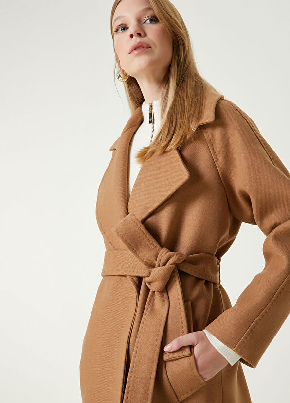 Beymen Club Camel Kruvaze Yün Palto - 4