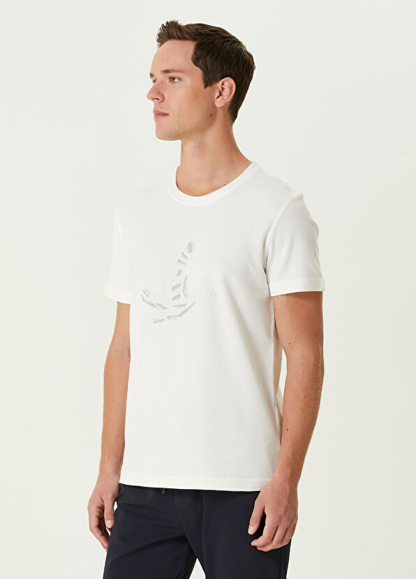 Beymen Club Beyaz Logo Baskılı Pike Dokulu T-shirt - 4