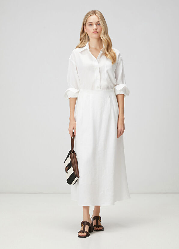 Beymen Club Off-White Long Linen Skirt - 1