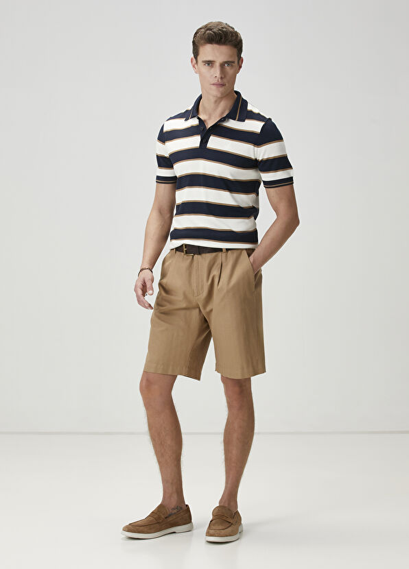 Beymen Club Lacivert Polo Yaka Çizgili Kısa Kollu Triko - 3