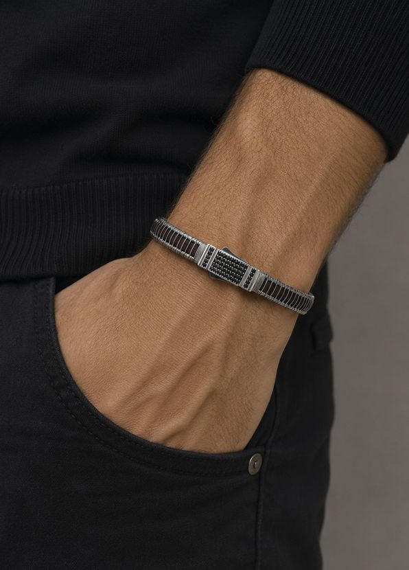 Orena Jewelry Volta Black 925 Ayar Gümüş Siyah Rodyum Kaplama Erkek Bileklik - 2