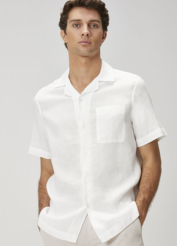 Beymen Club Beyaz Kısa Kollu Keten Gömlek - 4