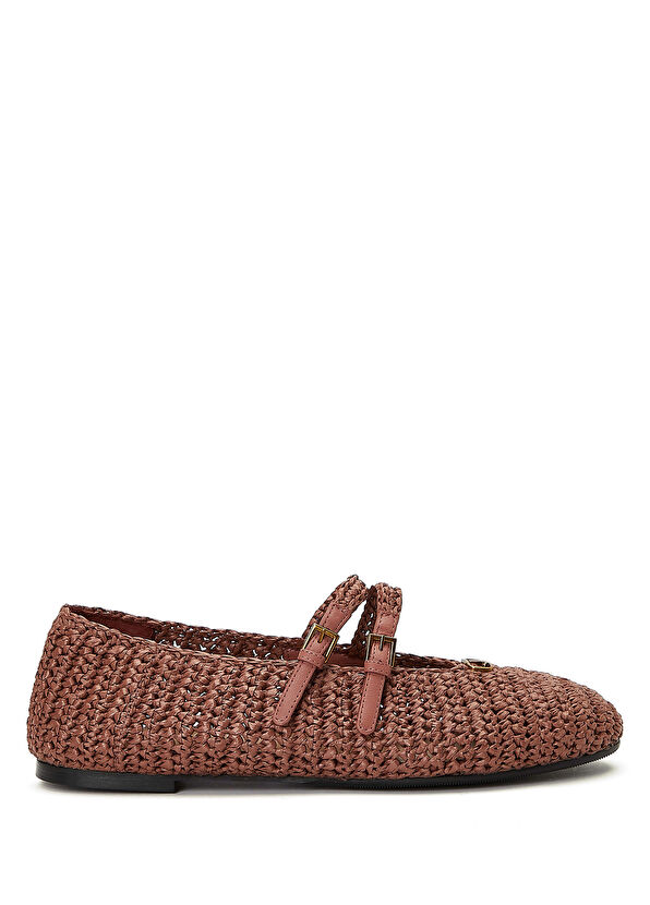 Beymen Club Mary Jane Dried Rose Raffia Ballet Flats - 1