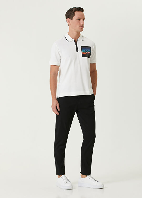 Beymen Club Comfort Fit White Polo Neck Patch Detailed T-Shirt - 3