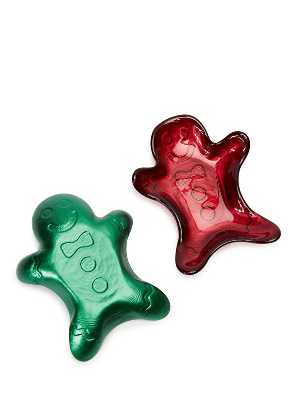 Beymen Hediye Gingerbread Green Red Mini 2-Piece Glass Plate Set - 3