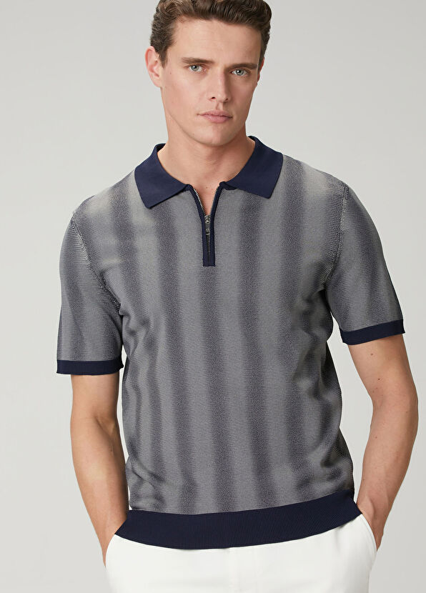 Beymen Club Lacivert Dağınık Çizgili Kısa Kollu Polo Triko - 2