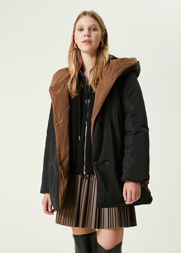 Beymen Club Siyah Çift Taraflı Kapüşonlu Puff Mont - 1