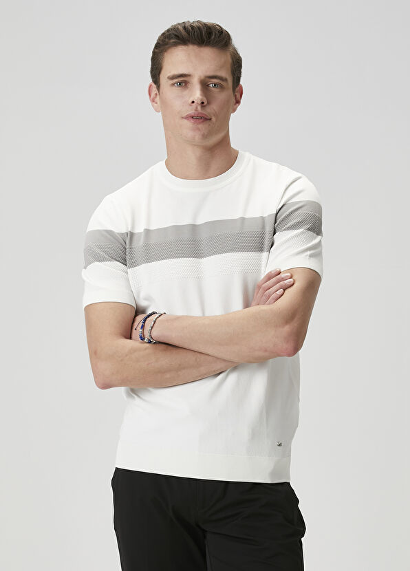 Beymen Club White Grey Textured Short Sleeve Sweater - 1