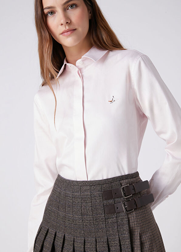 Beymen Club Pink Bird Logo Embroidered Basic Poplin Shirt - 2