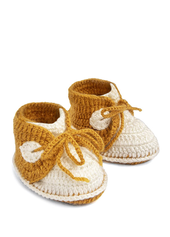 Totzee Ekru & Hardal Sarısı Bağcıklı Unisex Bebek Patik - 1