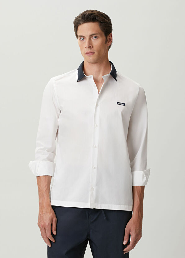 Beymen Club Regular Fit Beyaz Kontrast Triko Yakalı Gömlek - 2