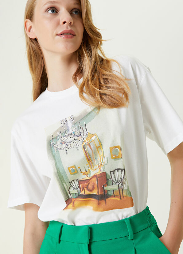 Beymen Club Room Artwork Beyaz Bisiklet Yaka Baskılı T-shirt - 4